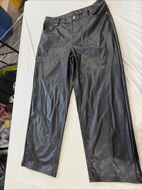 H&M Black Faux Leather Wide-Leg Pants